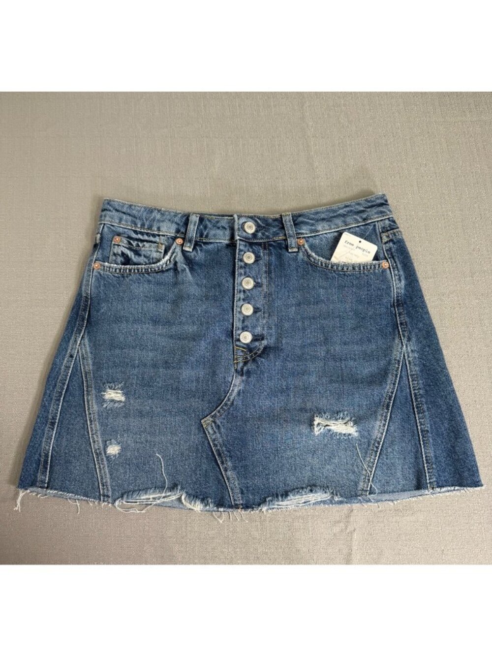 Free People Harvey Button Front Distressed Denim Mini Skirt Size 30